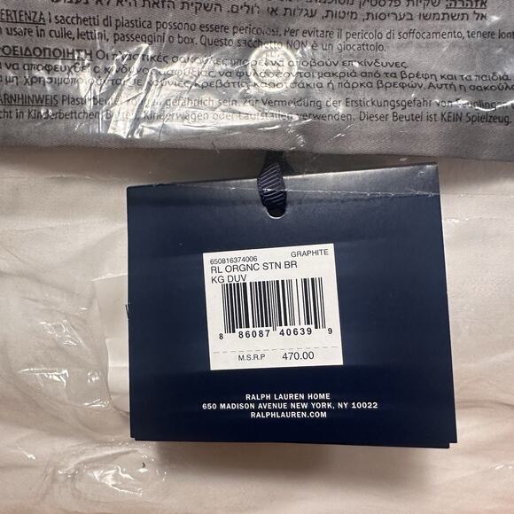 Ralph Lauren RL Organic Sateen Border King Duvet Cover $470 Graphite NWT - Picture 6 of 8